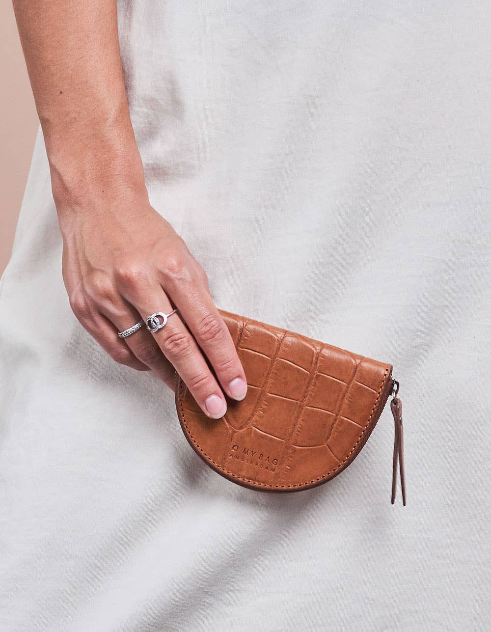 Cognac Croco Leather Coin Purse - Laura