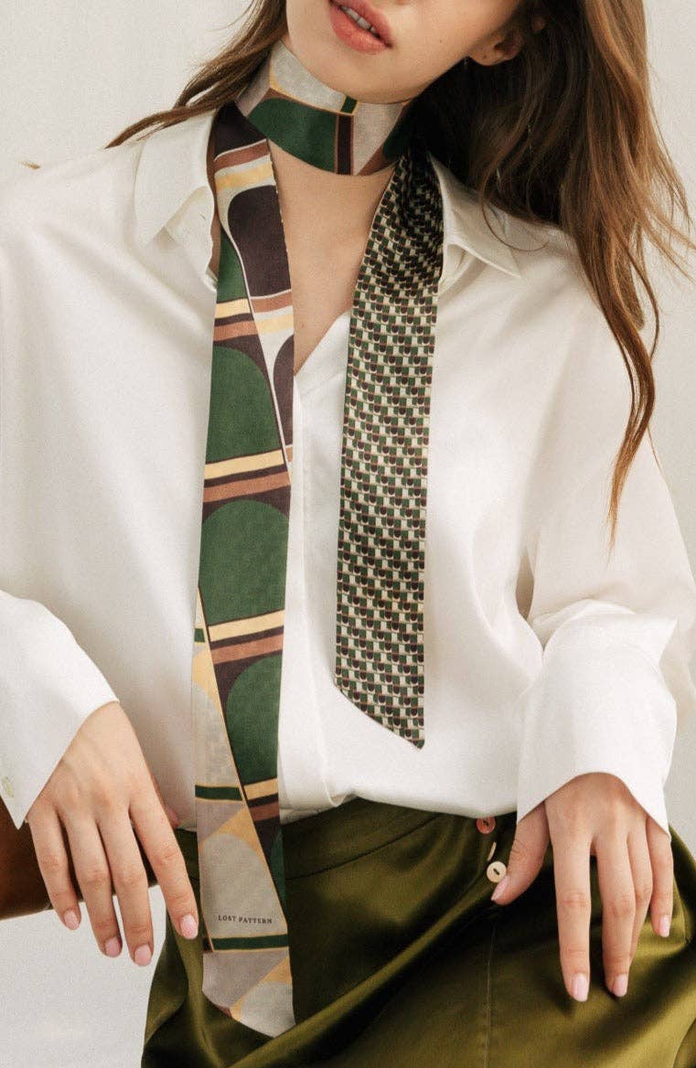 "Modular" Silk Skinny Scarf - Green: Green