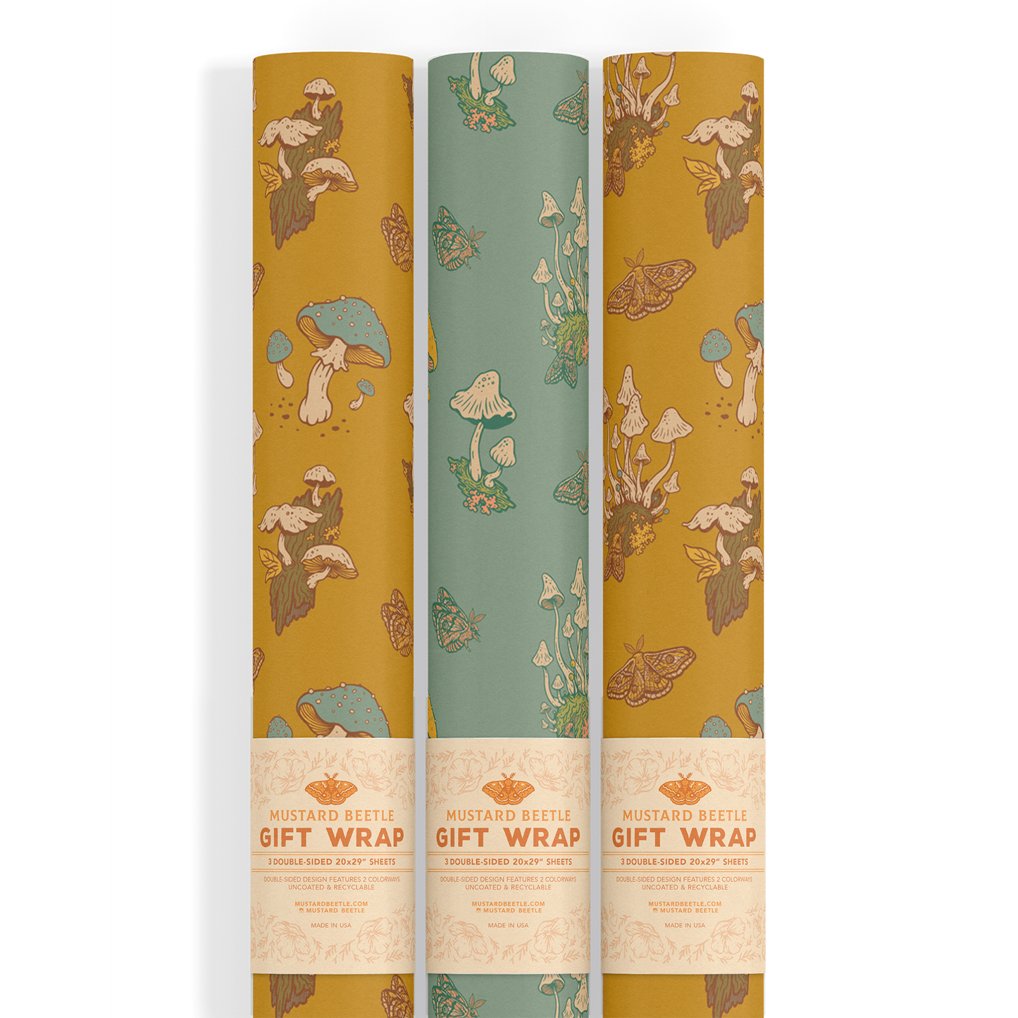 Mushrooms Wrapping Paper Blue/Mustard