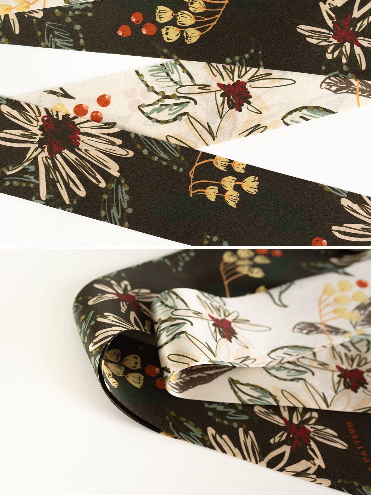 "Forest Charm" Silk Skinny Scarf - Moss Green: Moss Green