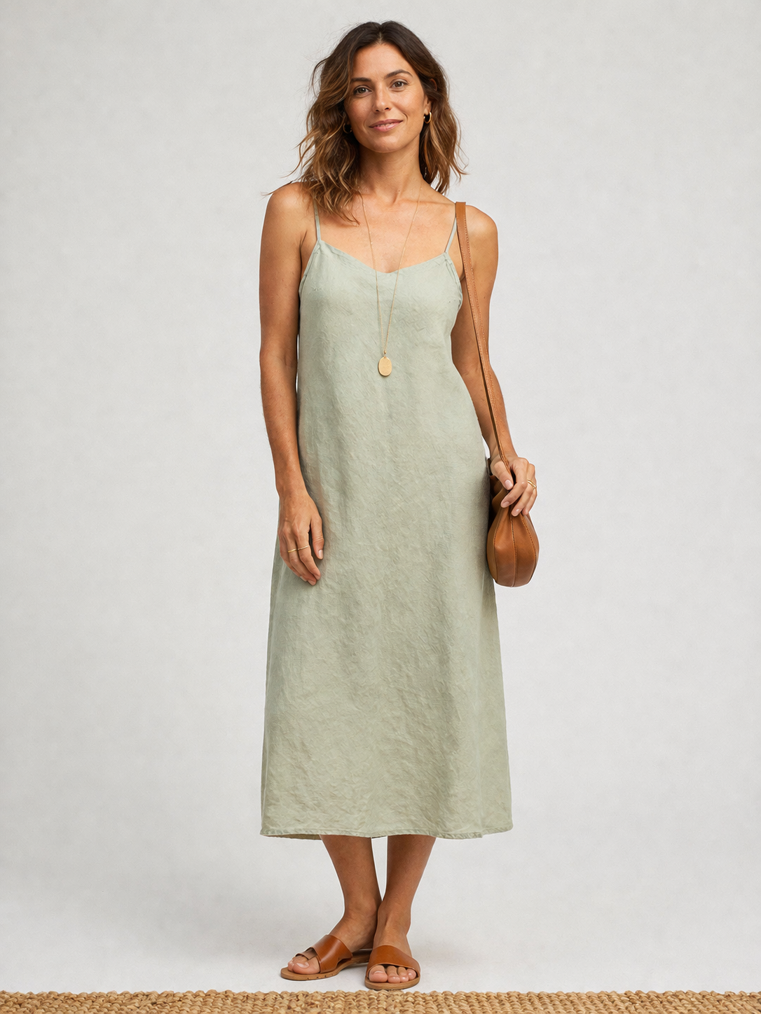 Bias Cut Linen Dress: Balsam Green