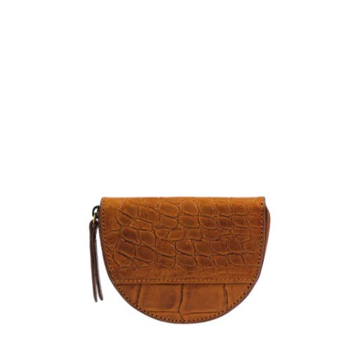Cognac Croco Leather Coin Purse - Laura