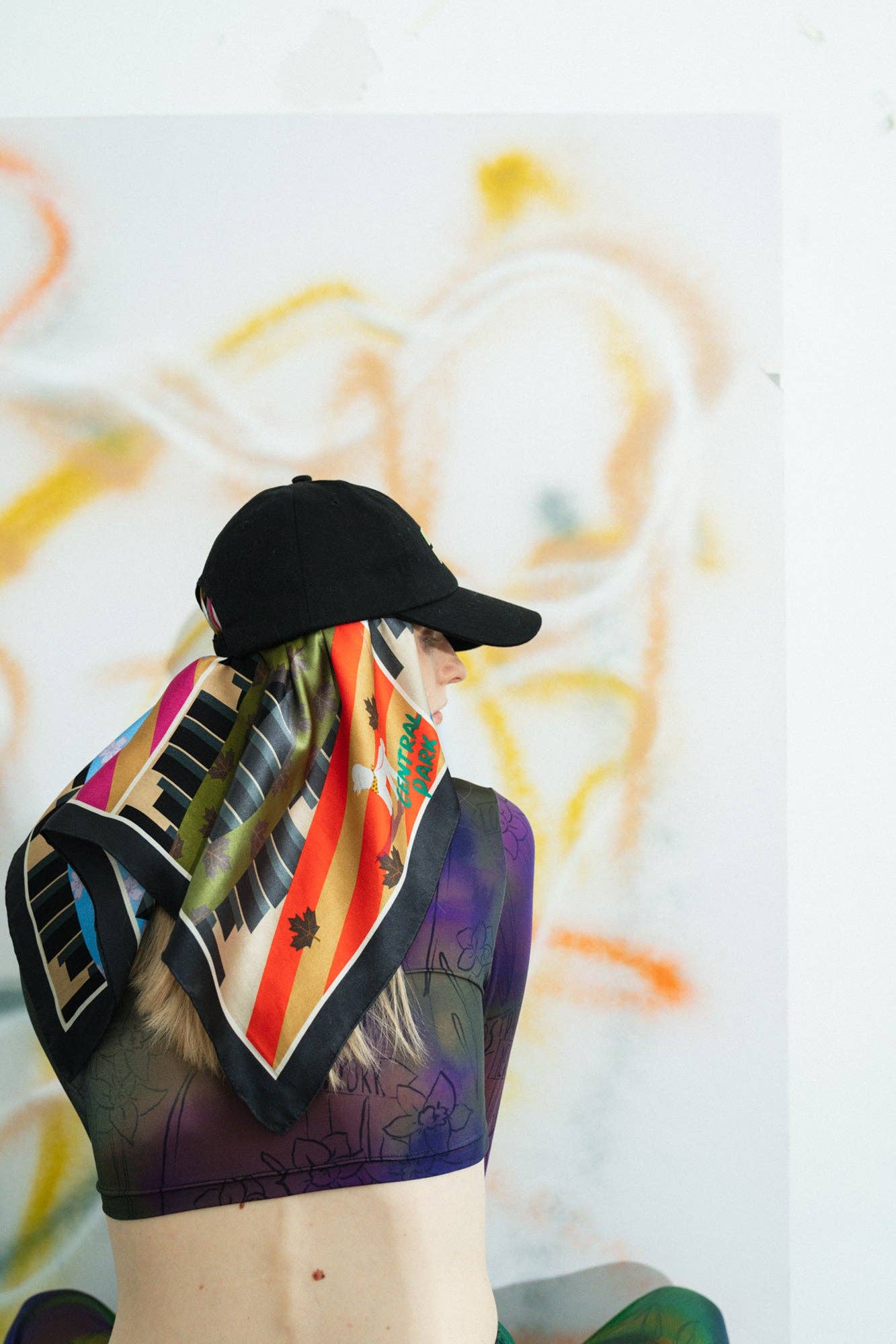 "Seasons in the Park" Silk Scarf - Black: Black