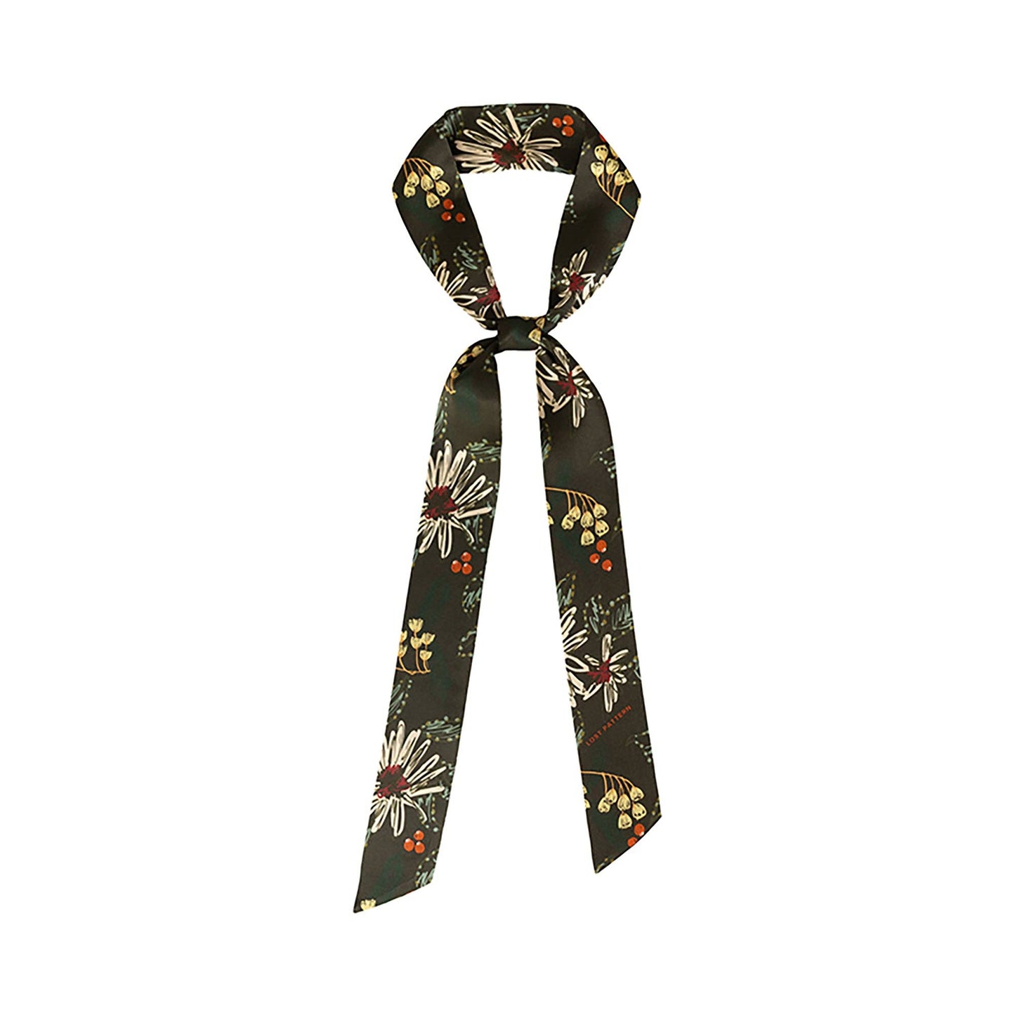 "Forest Charm" Silk Skinny Scarf - Moss Green: Moss Green