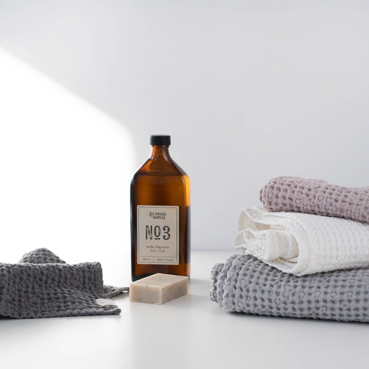 Linen & Cotton Waffle Towels Light Grey