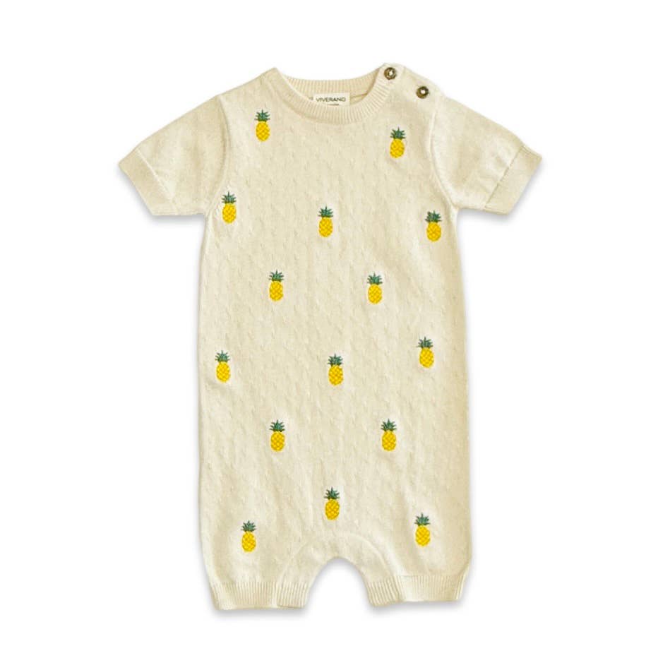 Pineapple Embroidered Pointelle Knit Baby Romper