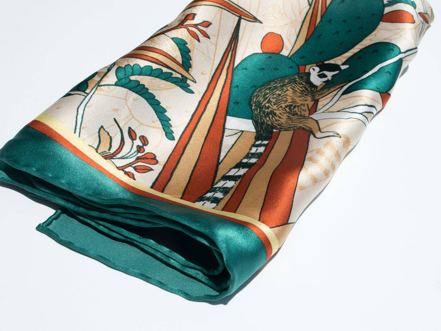 "Madagascar" Silk Bandana: Teal Cactus / 50*50cm