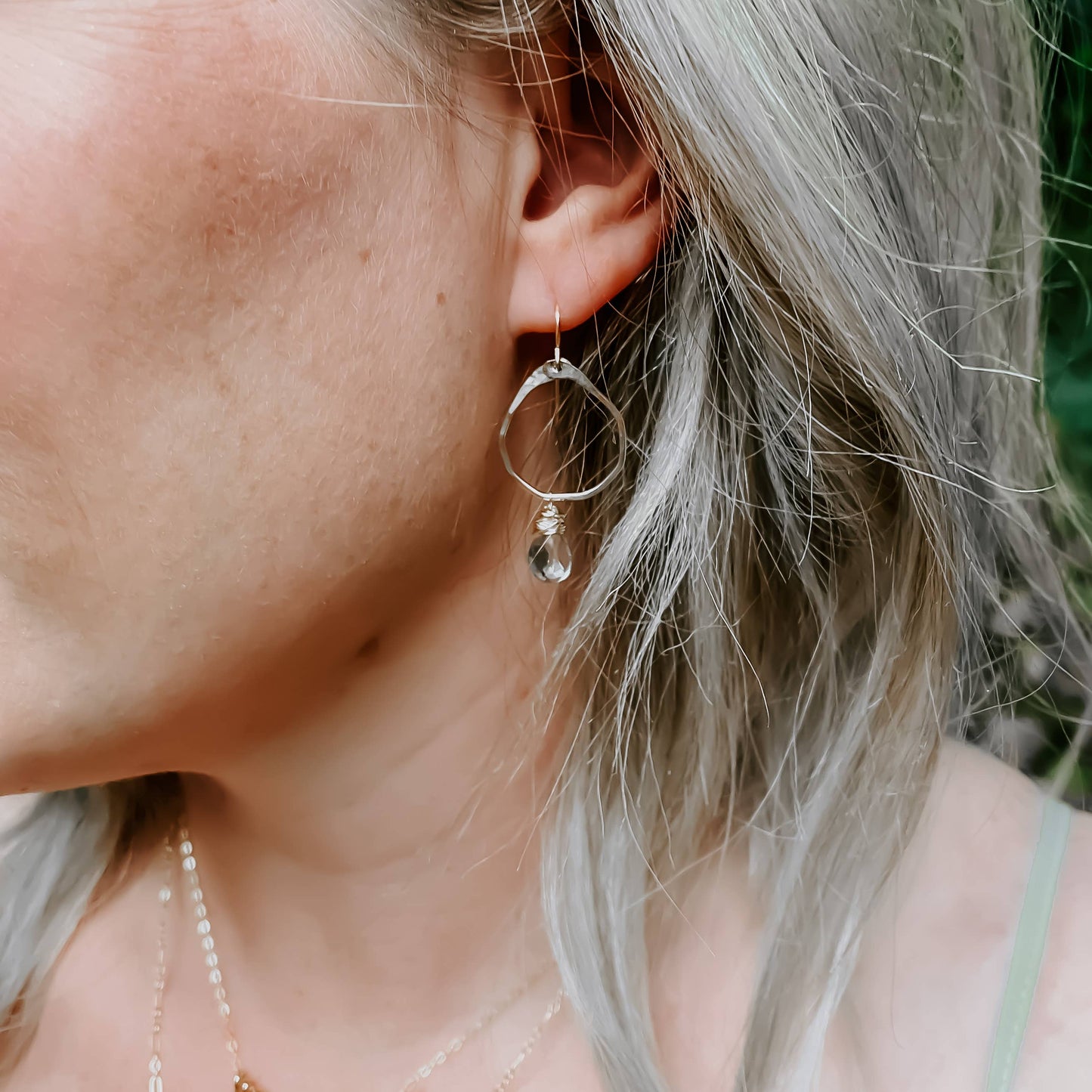 Green Amethyst Mini Organic Hoop Earrings: 14k Gold Fill