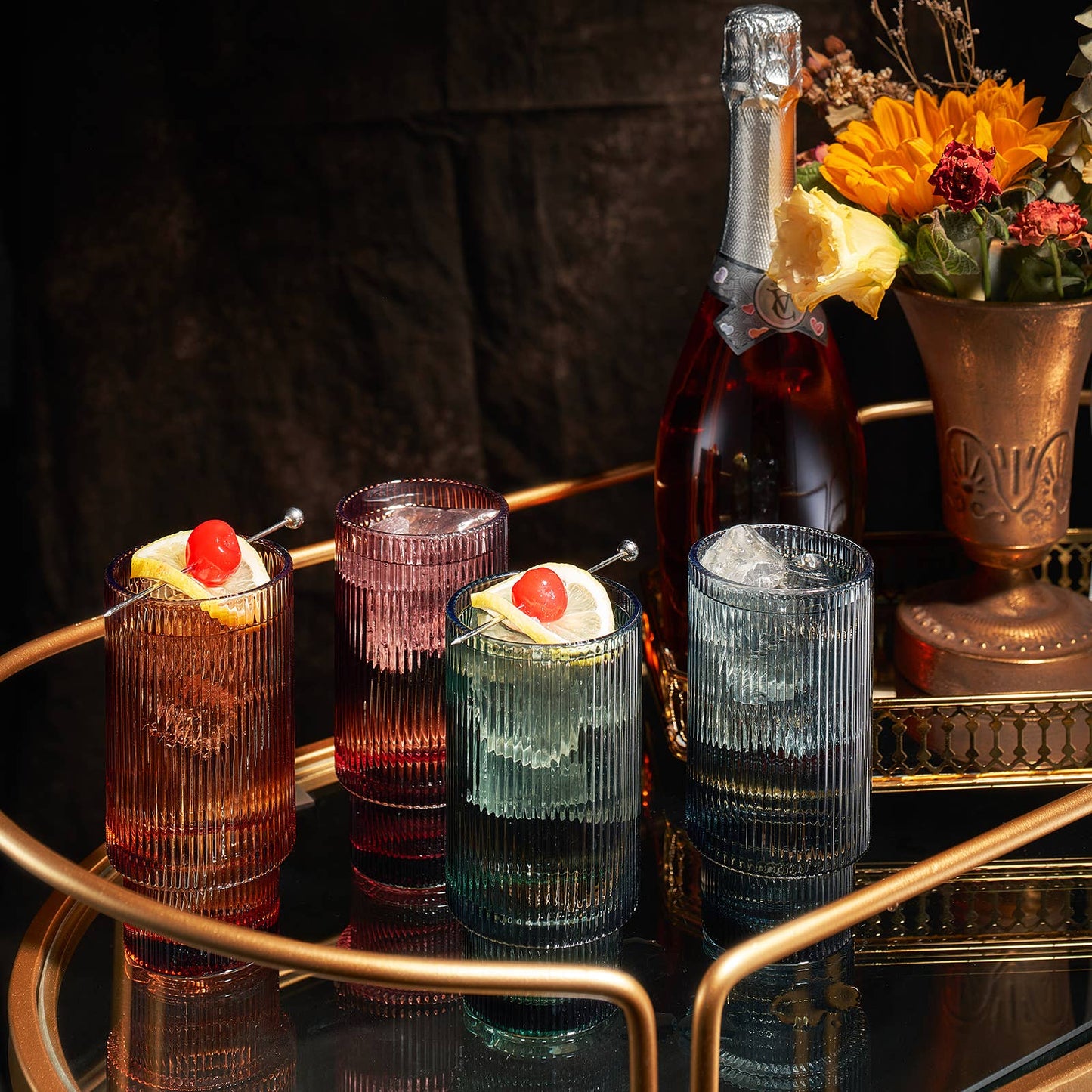 Vintage Art Deco Highball Ribbed Glass