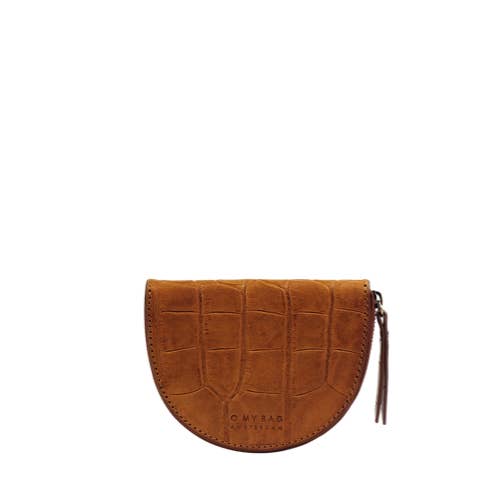 Cognac Croco Leather Coin Purse - Laura