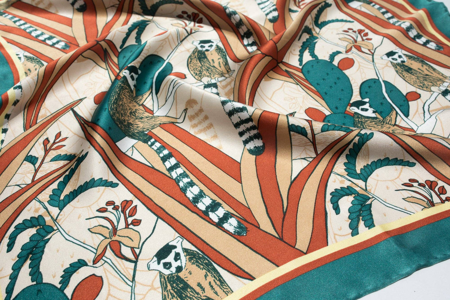 "Madagascar" Silk Bandana: Teal Cactus / 50*50cm