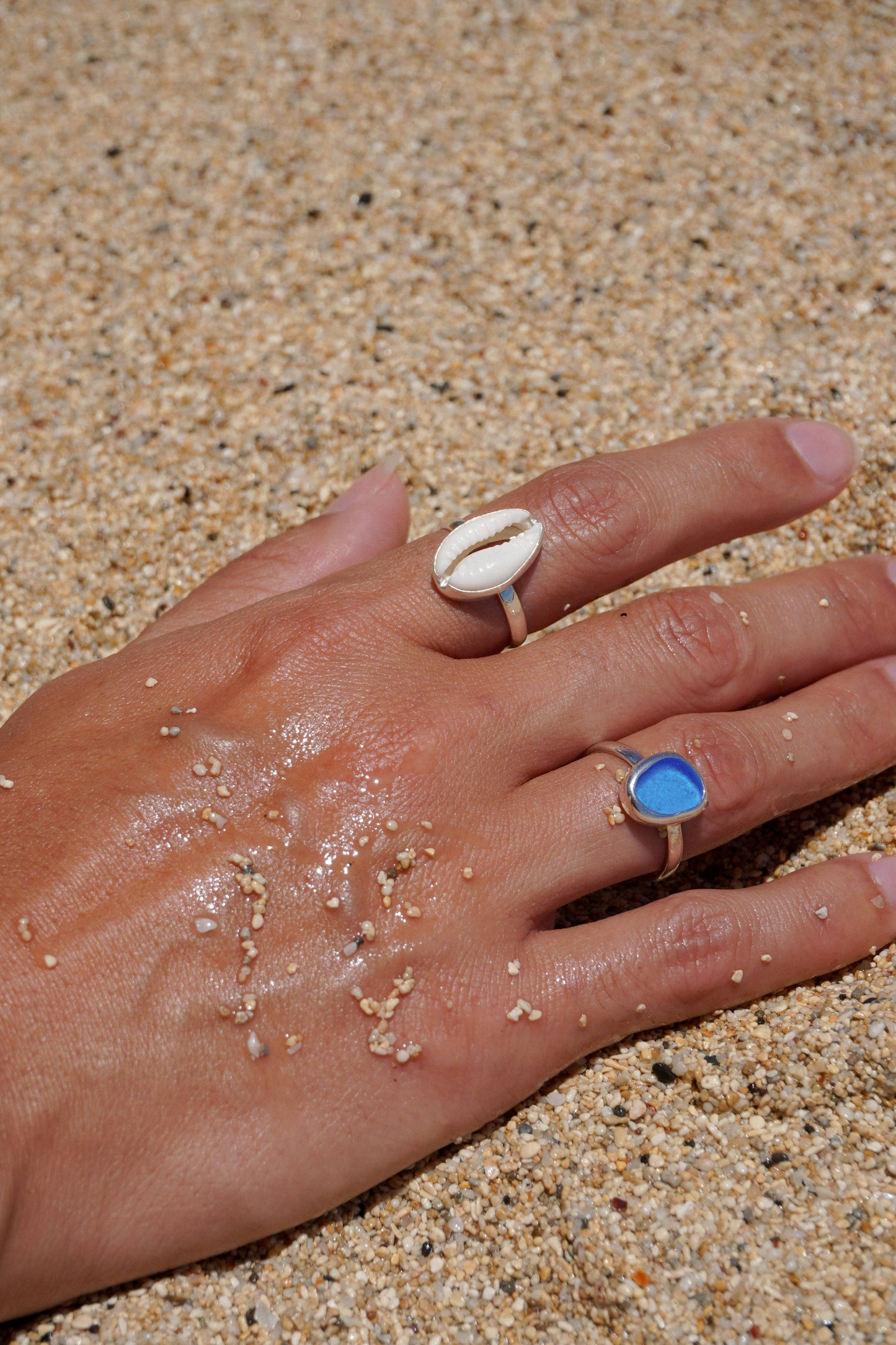 Blue Sea Glass Ring (Handmade): 925 Silver
