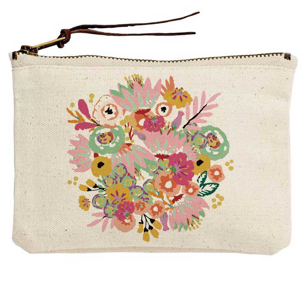 Pastel Floral Burst Canvas Pouch