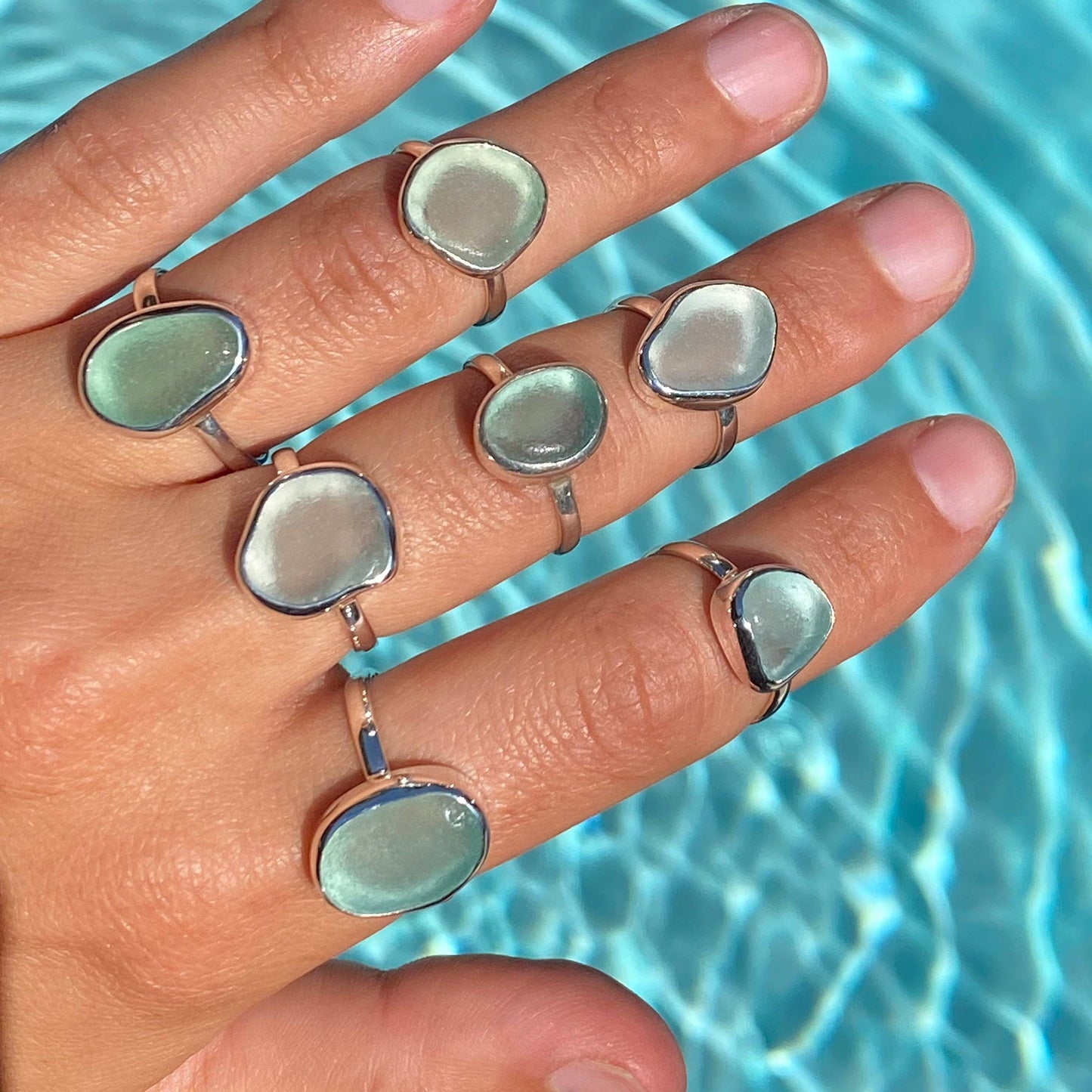 Blue Sea Glass Ring (Handmade): 925 Silver