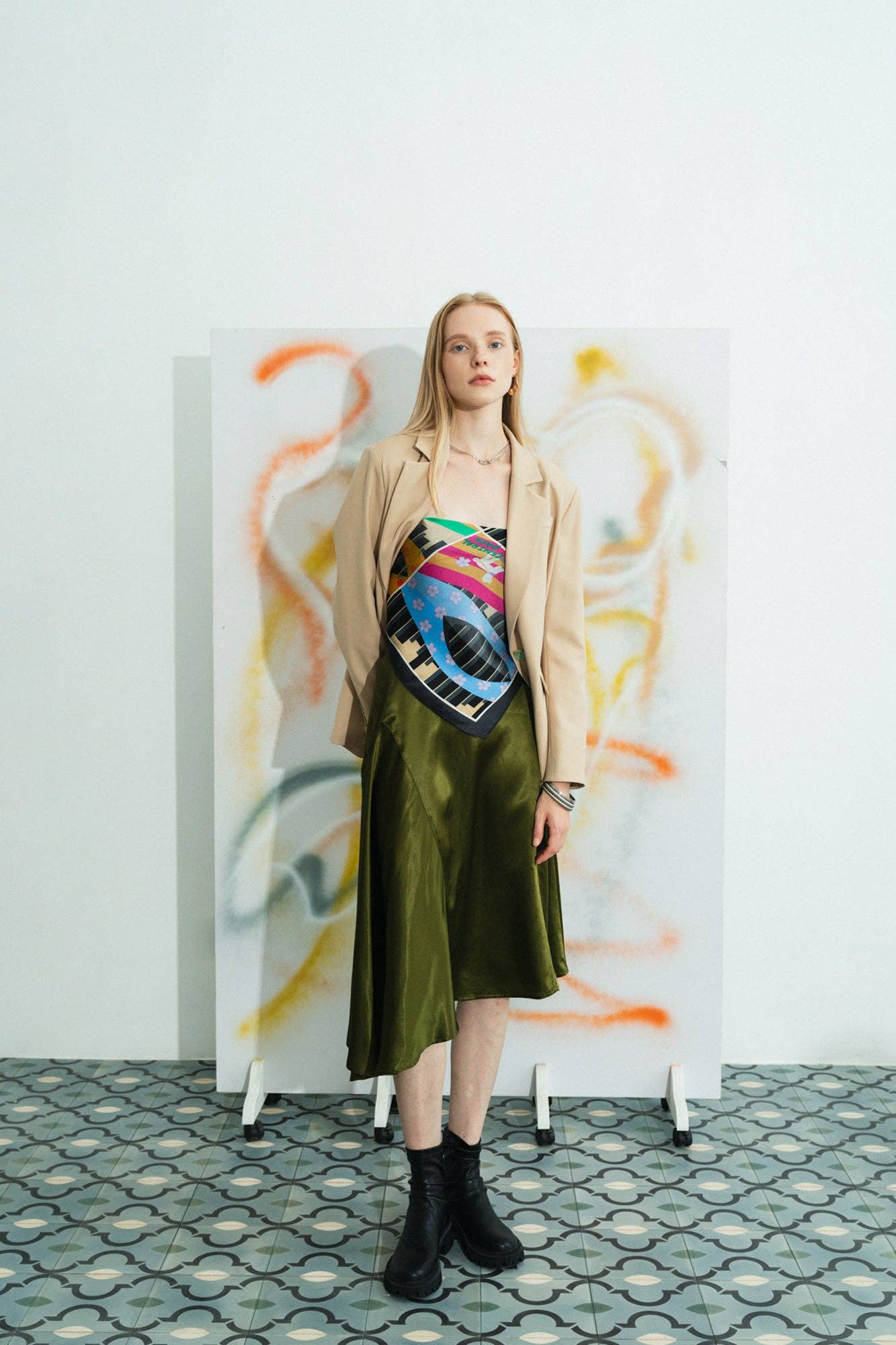 "Seasons in the Park" Silk Scarf - Black: Black