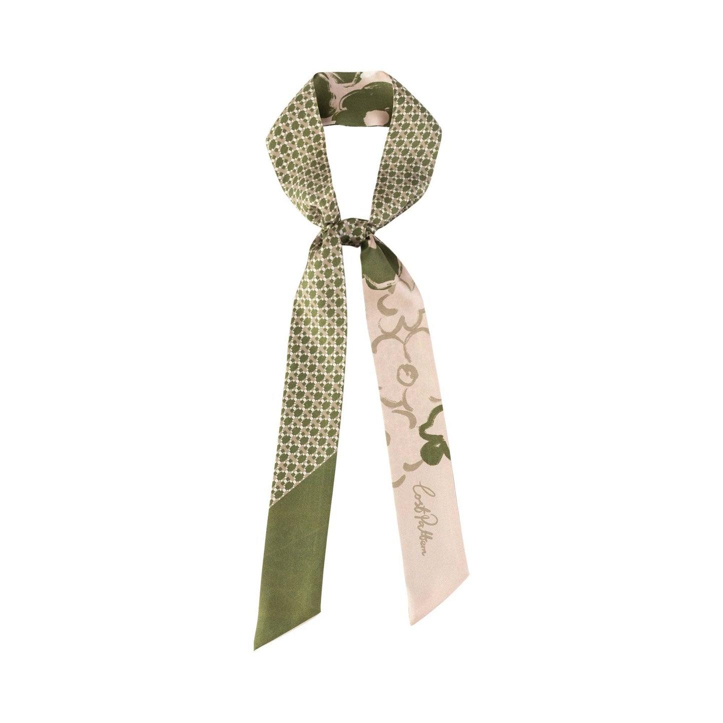 "Floral Houndstooth" Silk Skinny Scarf: Green