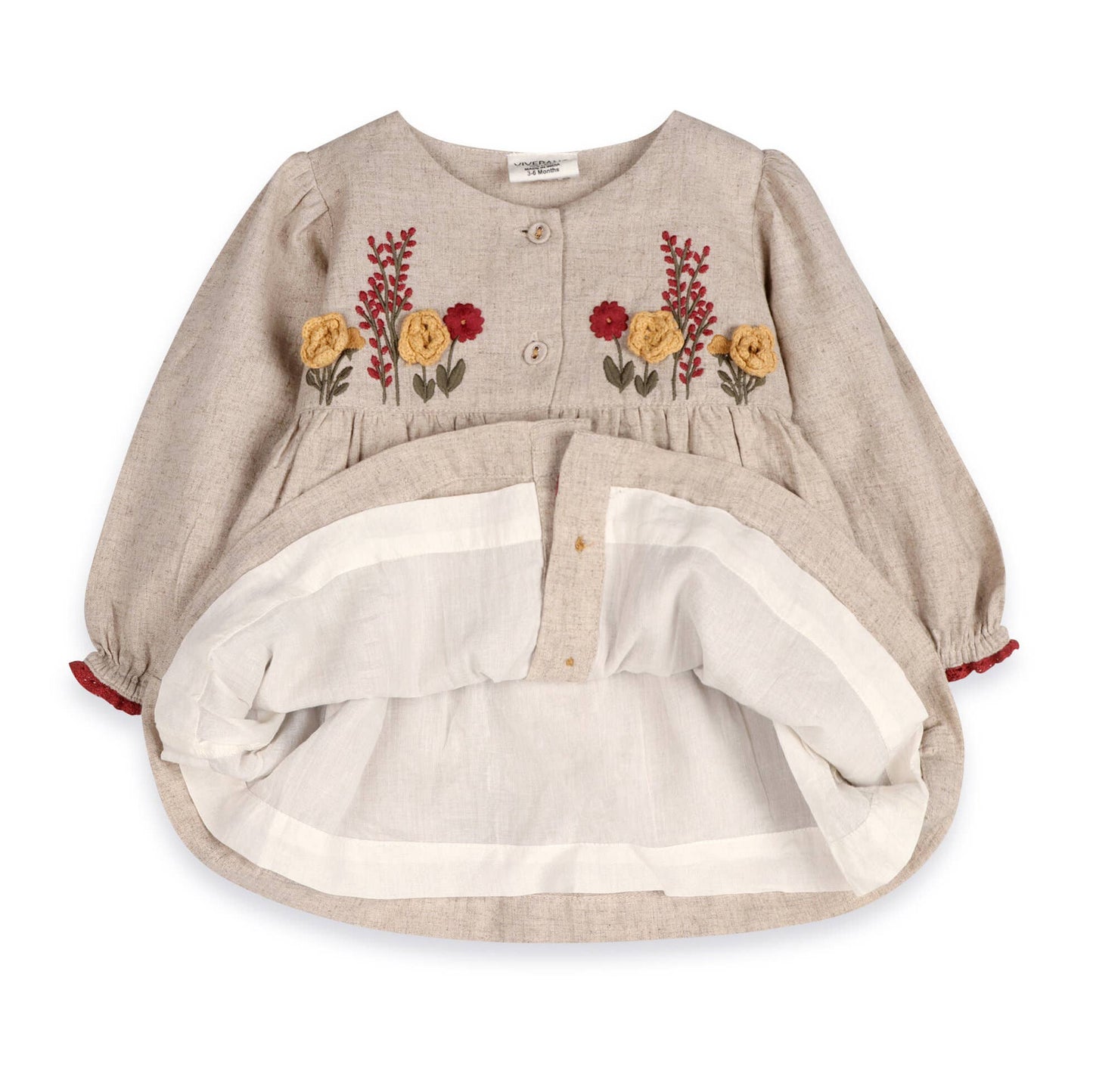 Ravello Embroidered Baby Dress & Bloomer (Linen Blend): Natural