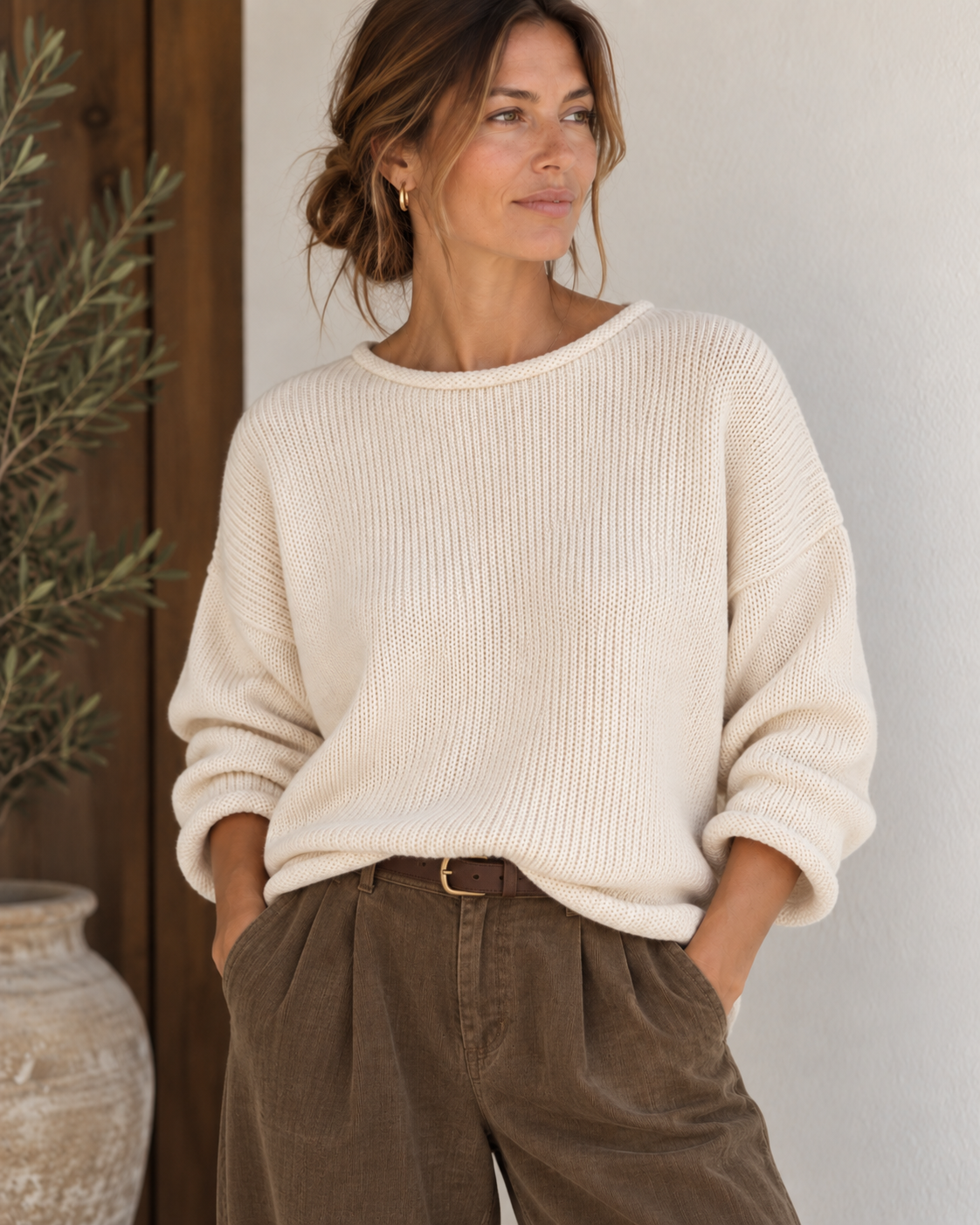 100% Cotton Knit Sweater Cream