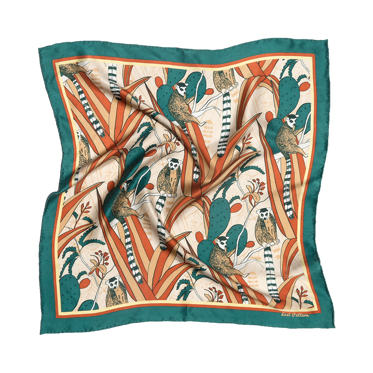 "Madagascar" Silk Bandana: Teal Cactus / 50*50cm