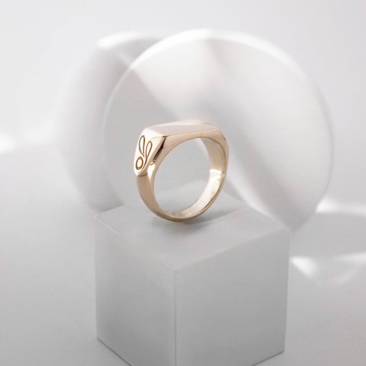 Storybook Square Signet Ring Engraved Sides Sterling Silver