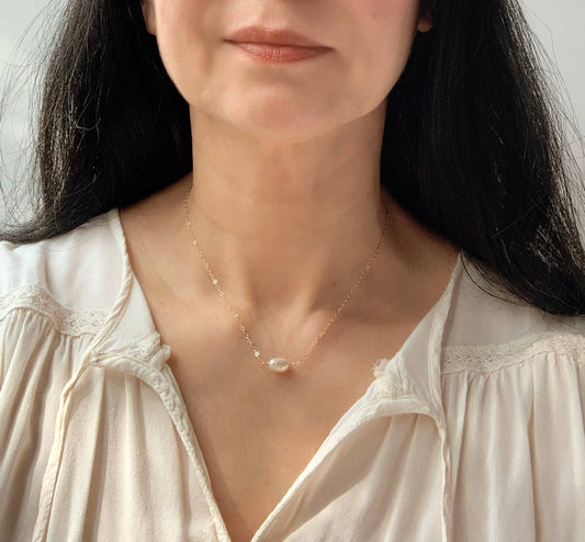 Single Pearl Necklace: 14K Gold Fill