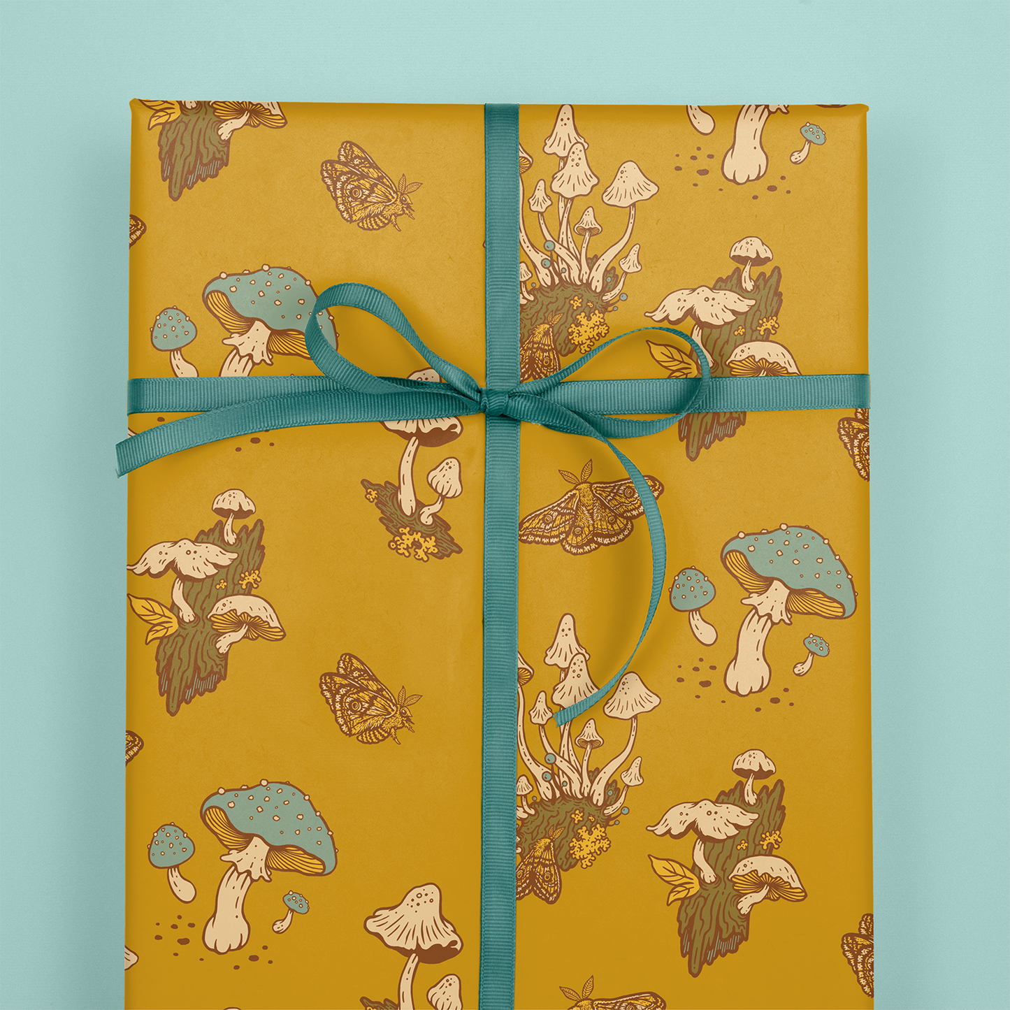 Mushrooms Wrapping Paper Blue/Mustard