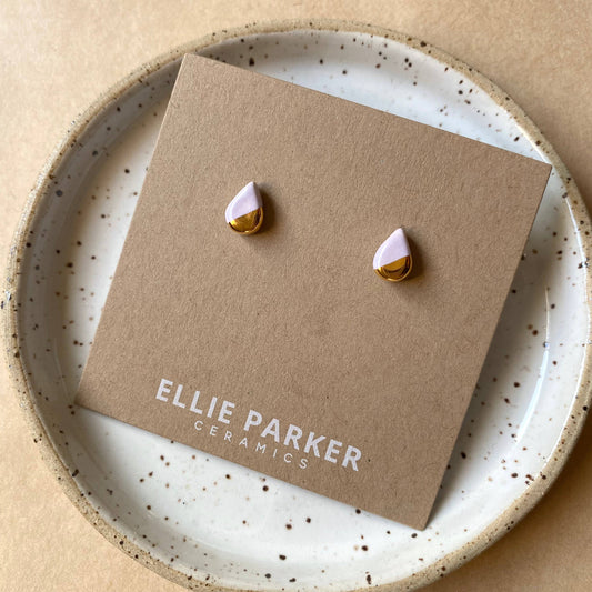Teardrop Lilac Ceramic Gold Accent Stud Earring