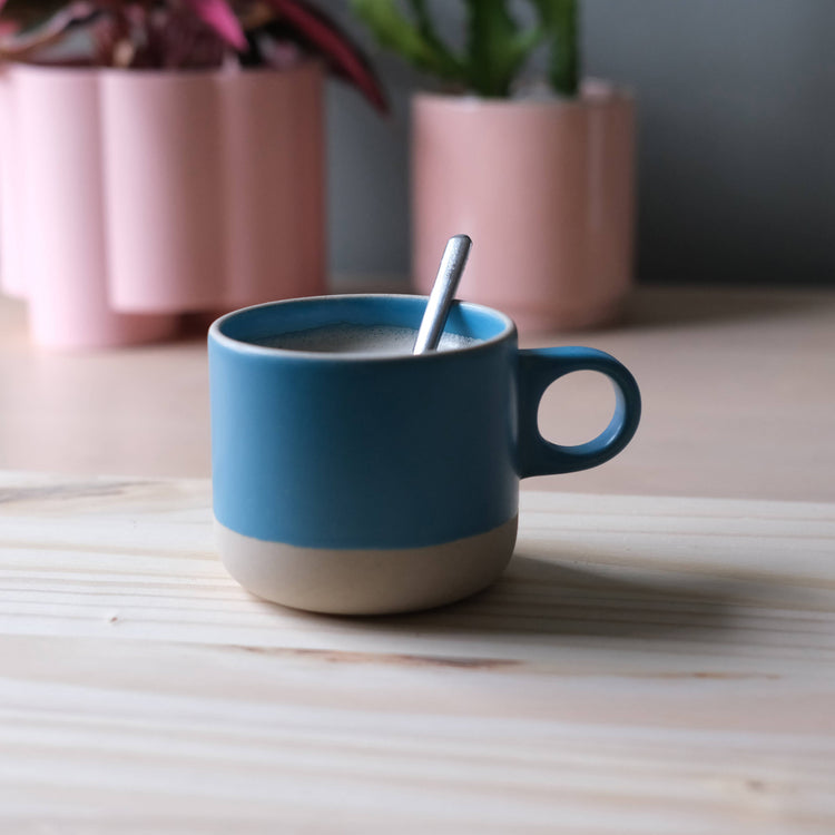 blue ceramic coffee mugs from poppy & hawk in camas, wa