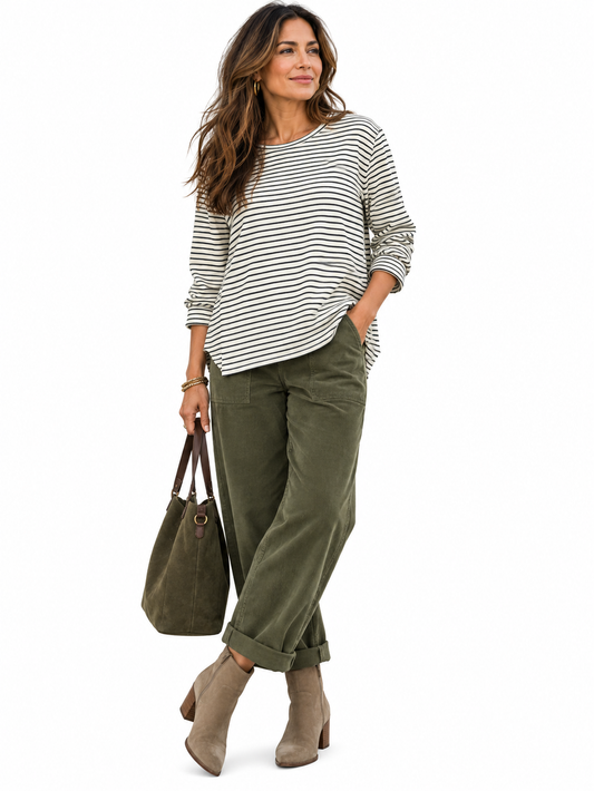 Double Cloth Stripe Boatneck Top - Laundred