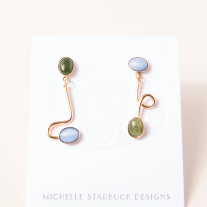 Jade + Blue Moonstone Contour Earrings