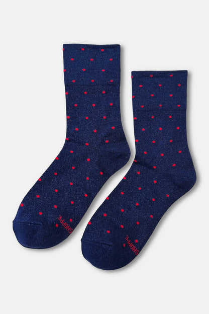 Le Bon Shoppe - Lurex Patterned Sneaker Socks (Wholesale): Polka Dot - Red/Pink
