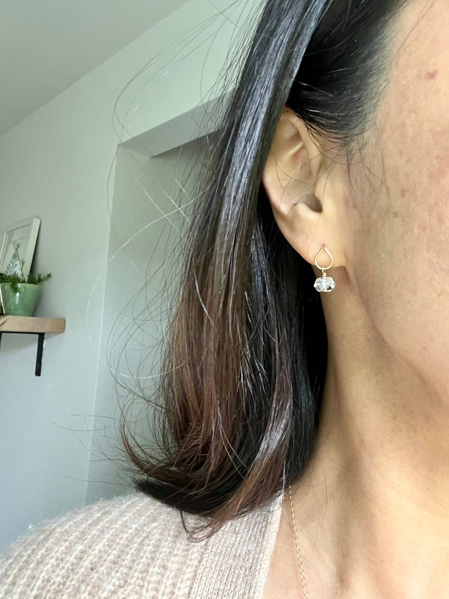 Raw Herkimer Diamond Stud: 14k Gold