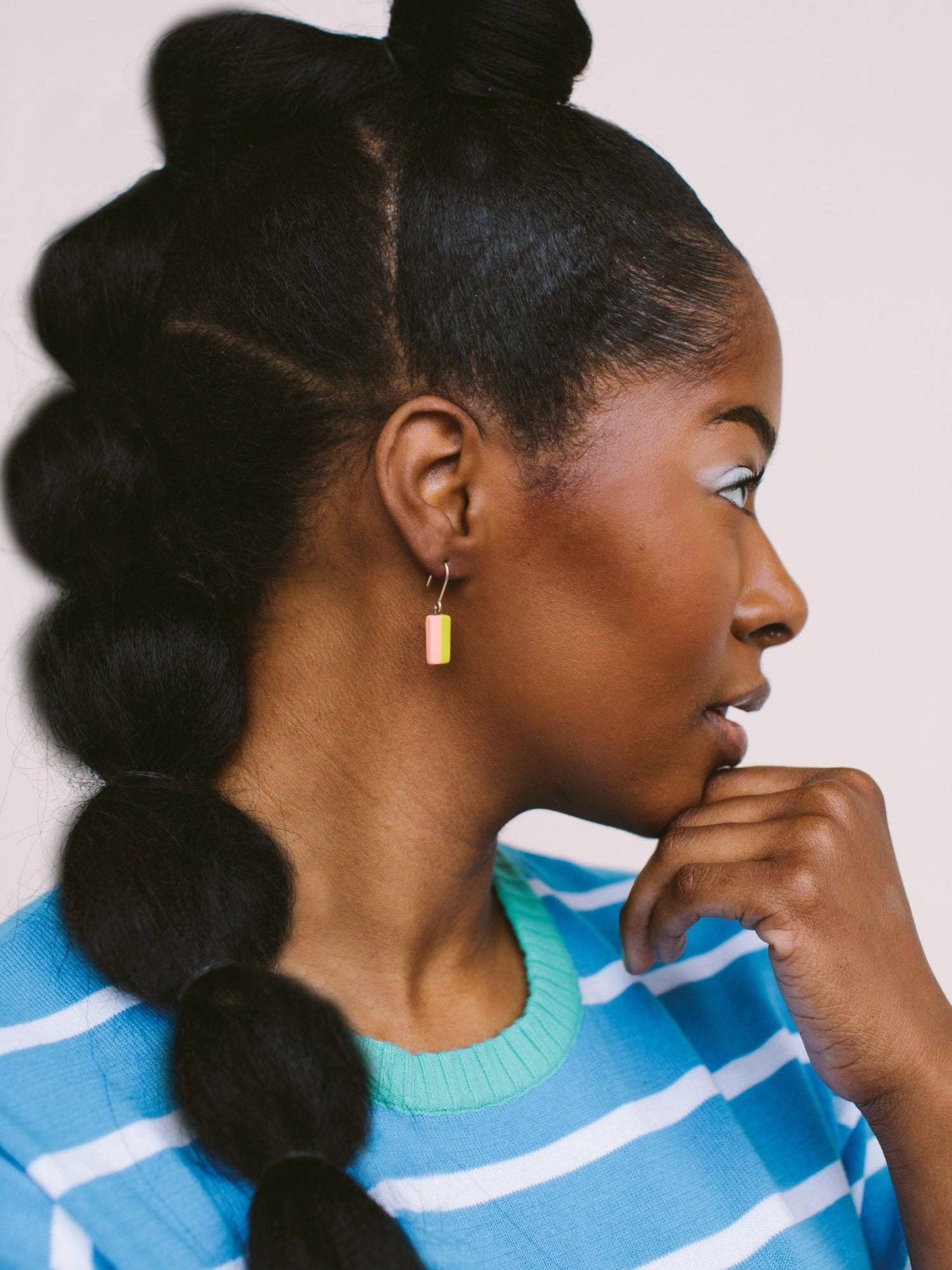 Mini Runway Earrings: Gold / Blue Watercolor