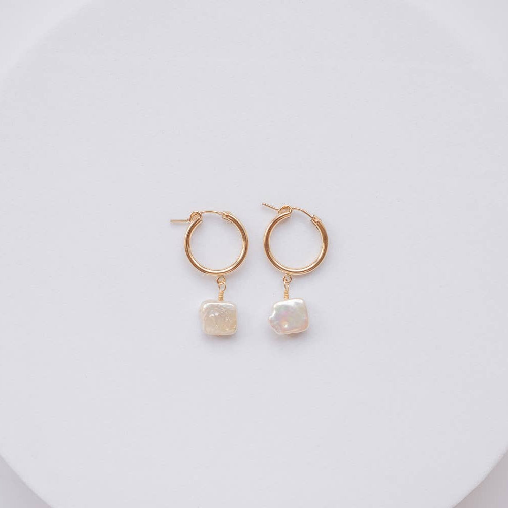 Square Pearl/Gold Filled Hoop