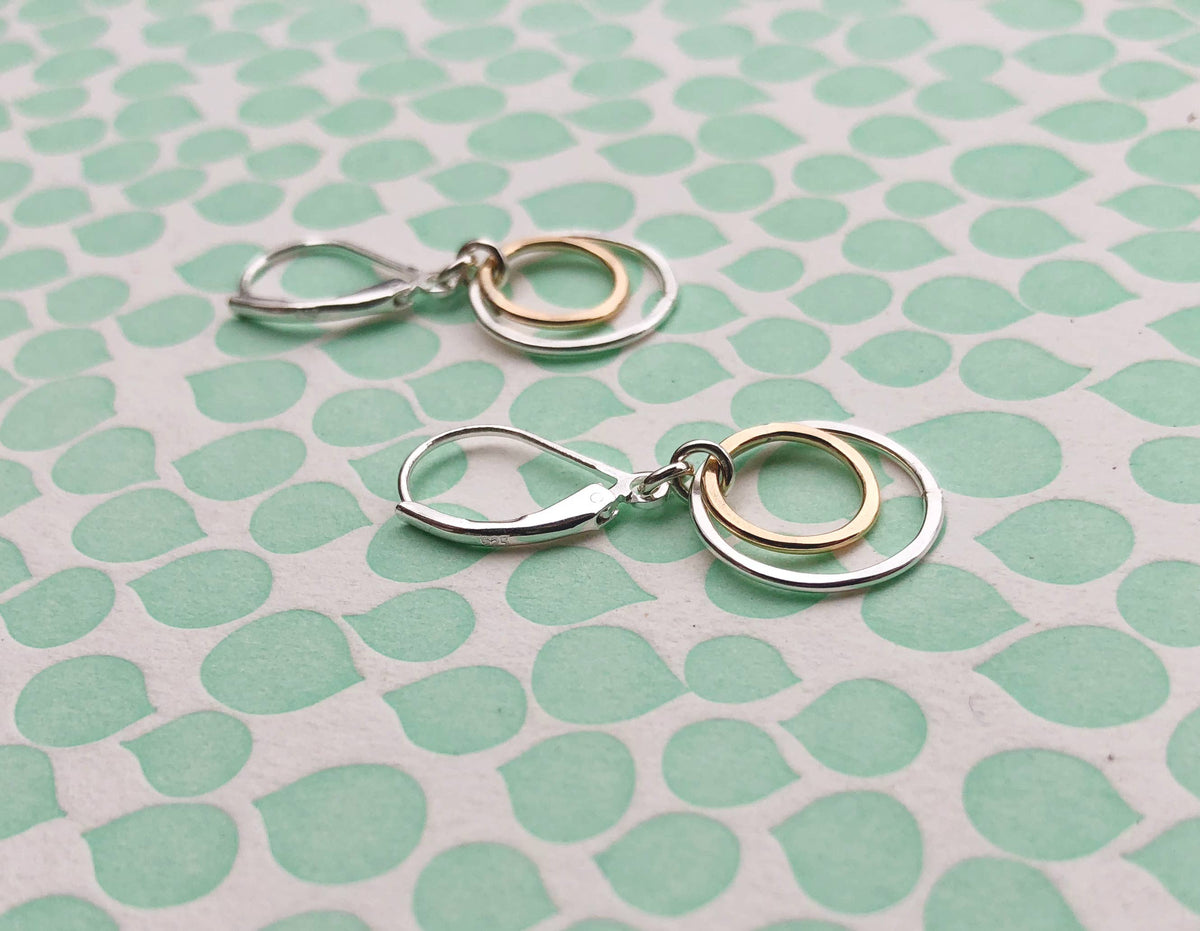 Glow Earrings - silver & gold hammered circles