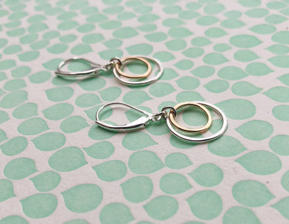 Glow Earrings - silver & gold hammered circles