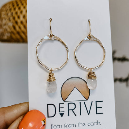 Moonstone Mini Hoops: 14K GF