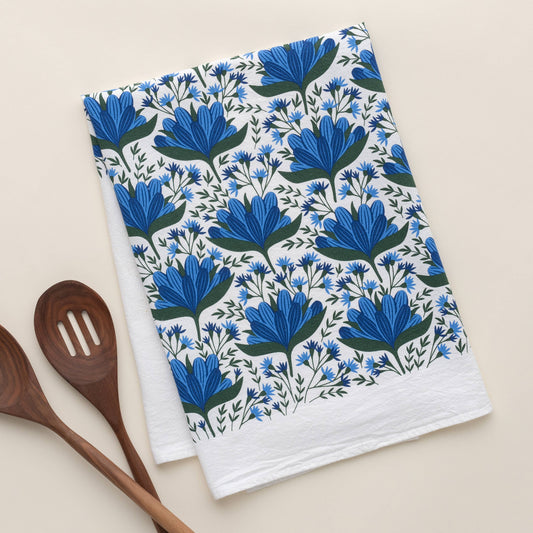 Blue Flowers Tea Towel