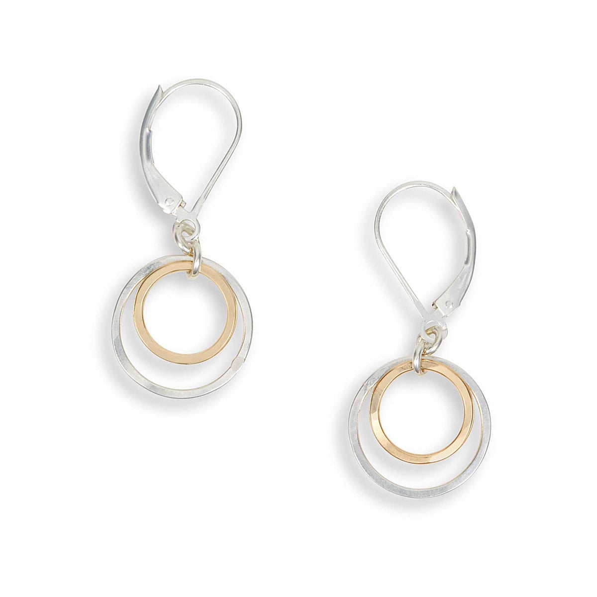 Glow Earrings - silver & gold hammered circles