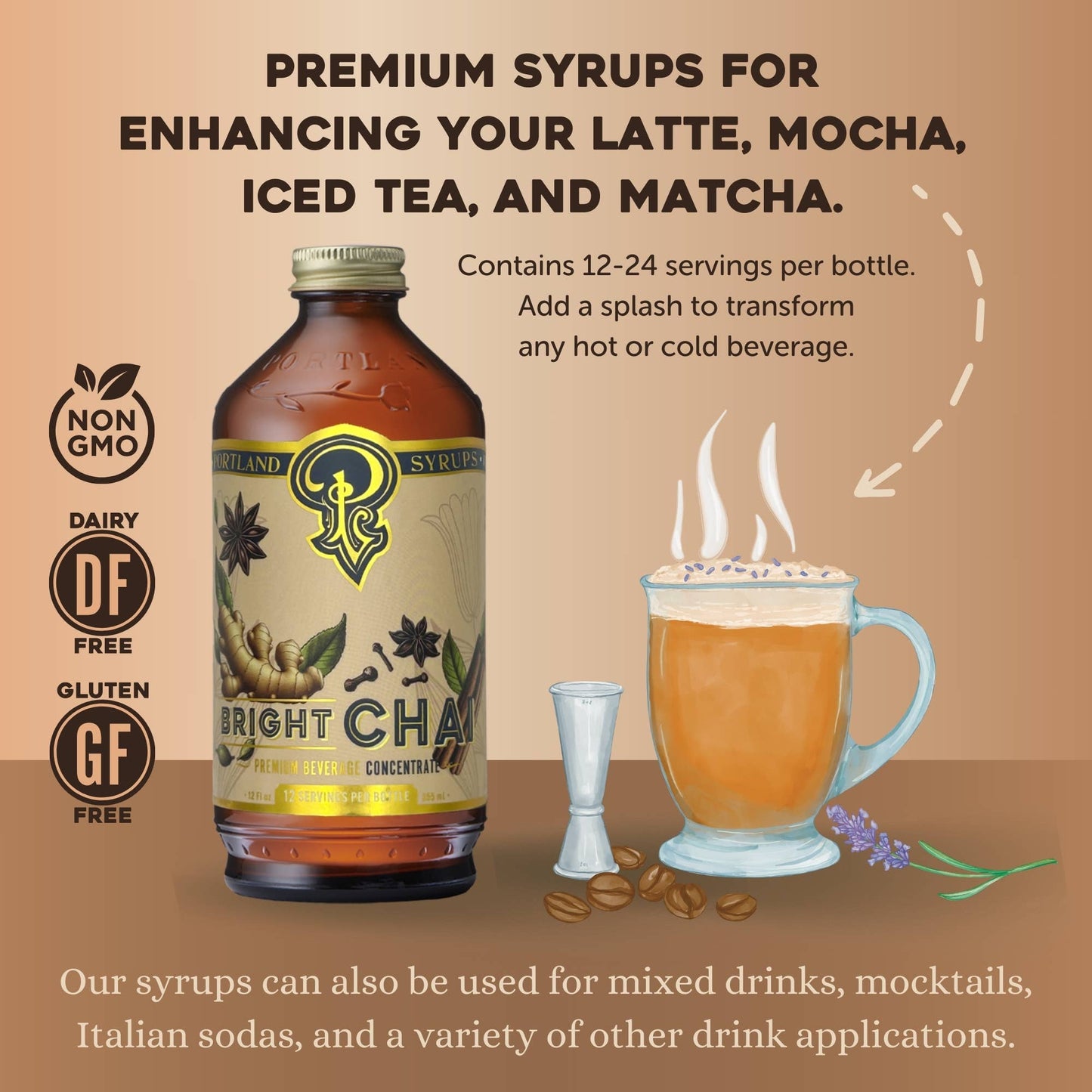 Bright Chai Syrup 12oz - cocktail / mocktail / coffee drinks