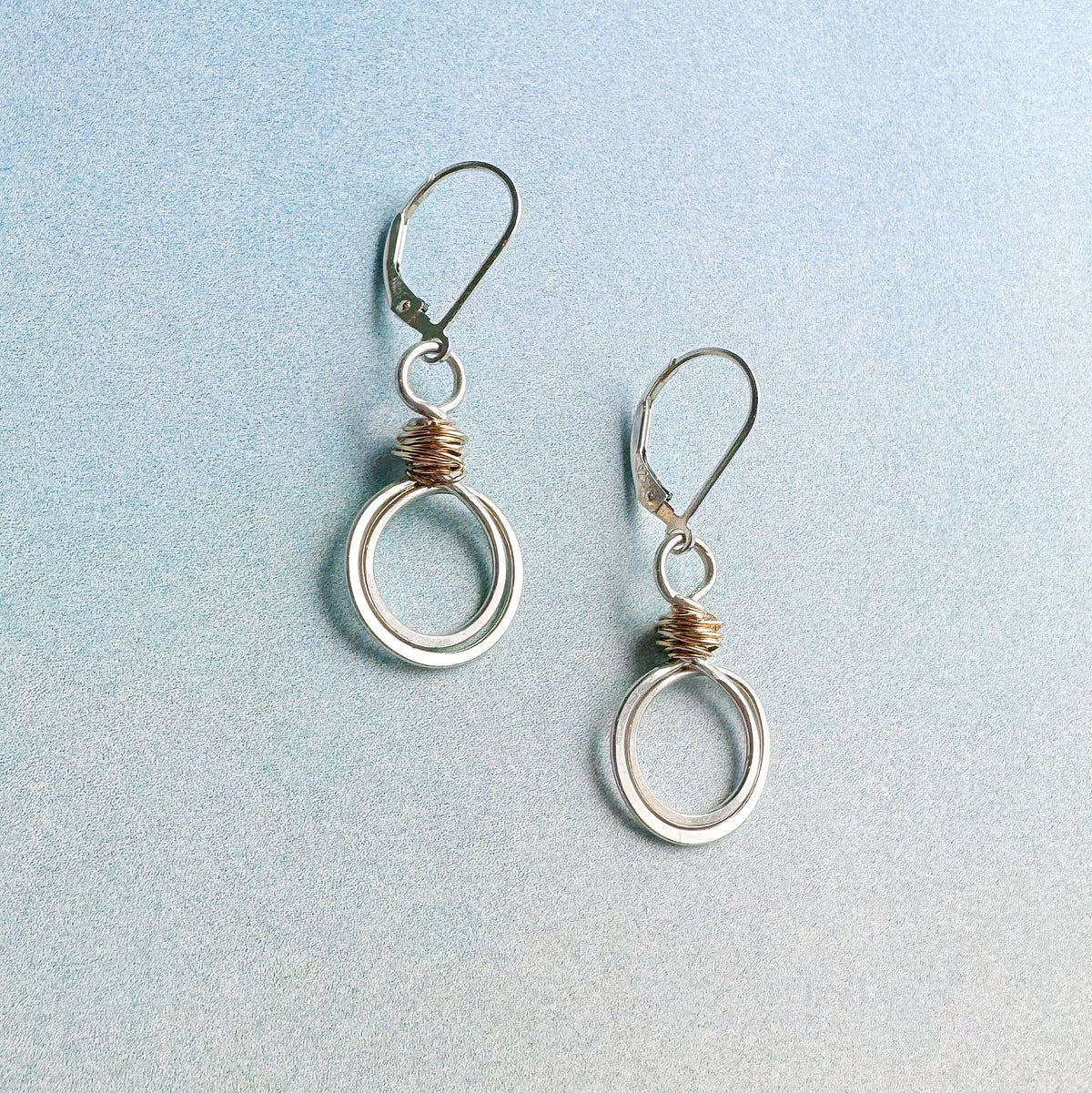 Gold Swirl Loops Sterling Silver Circle Earrings Wire Wrap