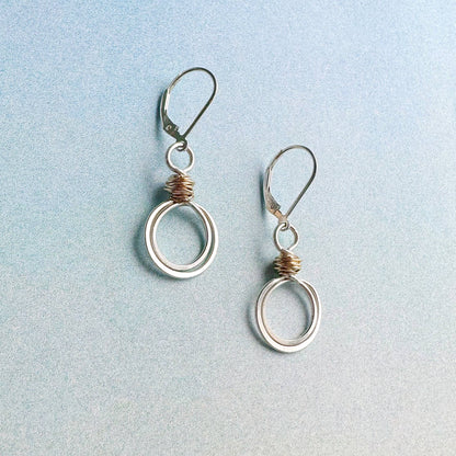 Gold Swirl Loops Sterling Silver Circle Earrings Wire Wrap