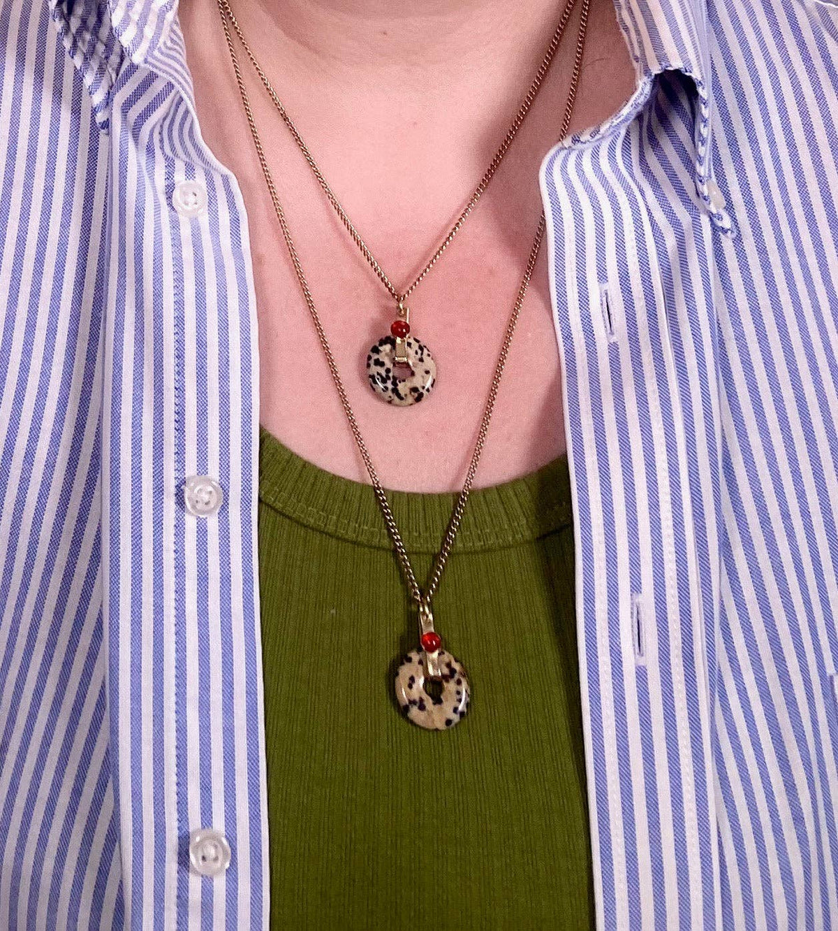Dalmatian Jasper Donut Pendant Necklace: 24"