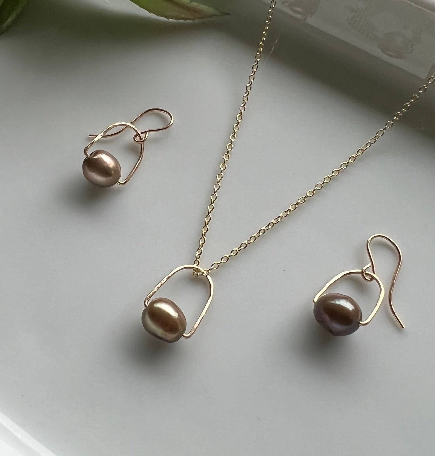 Chocolate Pearl Drop Earrings: 14k Gold