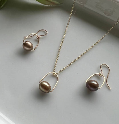 Chocolate Pearl Drop Earrings: 14k Gold