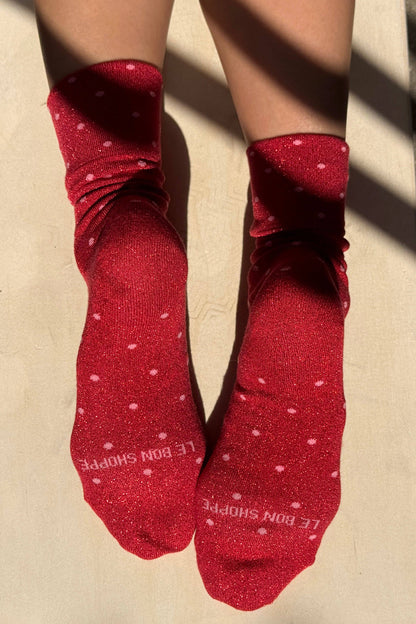 Le Bon Shoppe - Lurex Patterned Sneaker Socks (Wholesale): Polka Dot - Silver/White