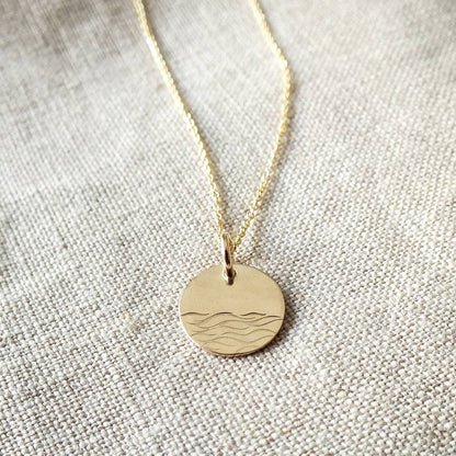 Becoming Jewelry gold charm necklace with waves pendant handcrafted, made in usa