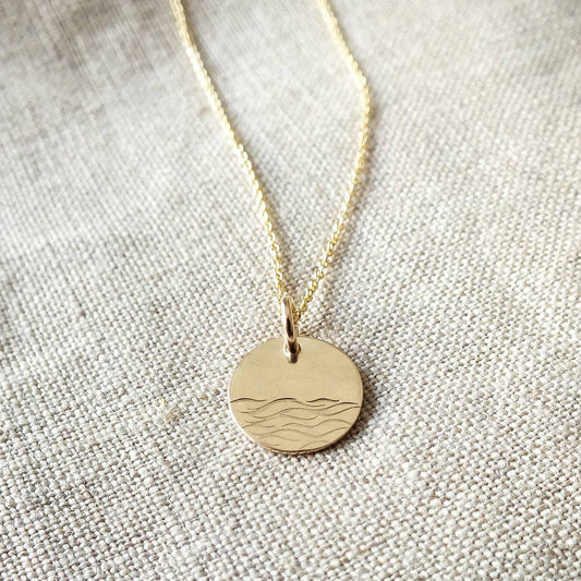 Becoming Jewelry gold charm necklace with waves pendant handcrafted, made in usa
