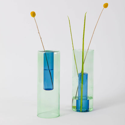 Reversible Glass Vase - Large: Blue/Yellow