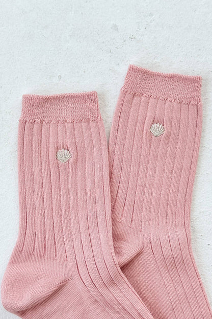 Embroidered Her Socks  Classic White + Heart